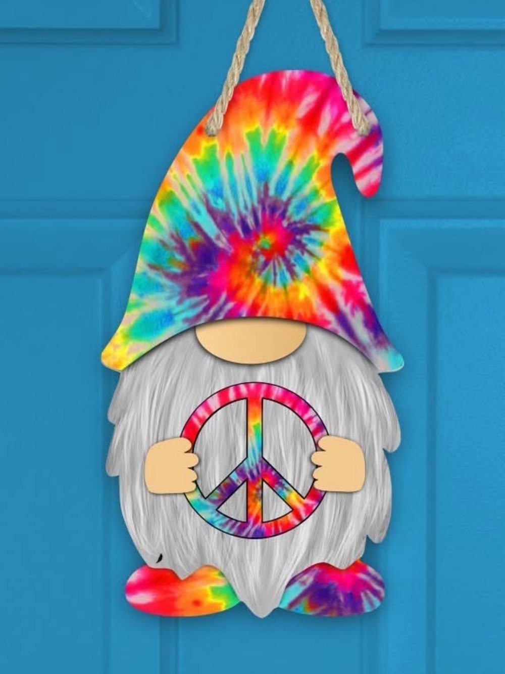 Tie-Dye Peace Gnome Door Hanger
